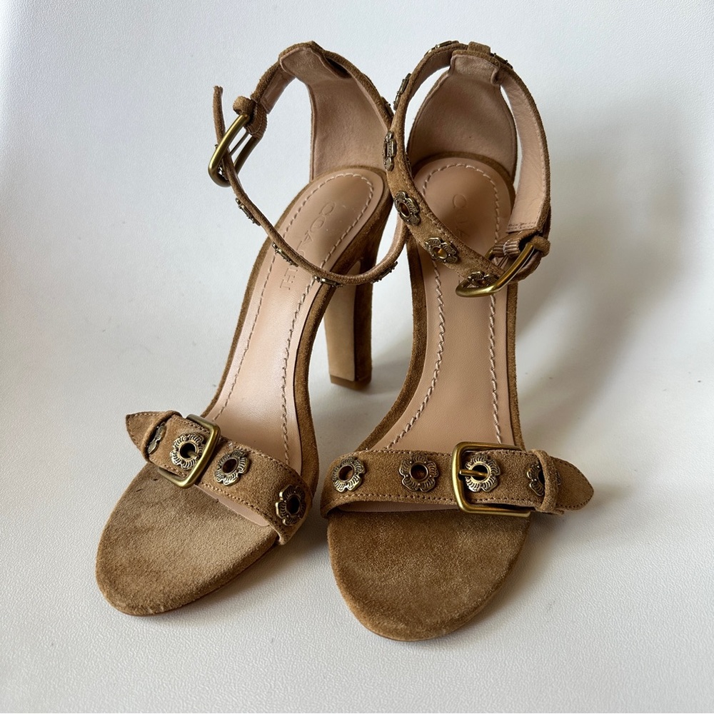 NEW Coach Suede Studded Ankle Strap Sandals - Size 7